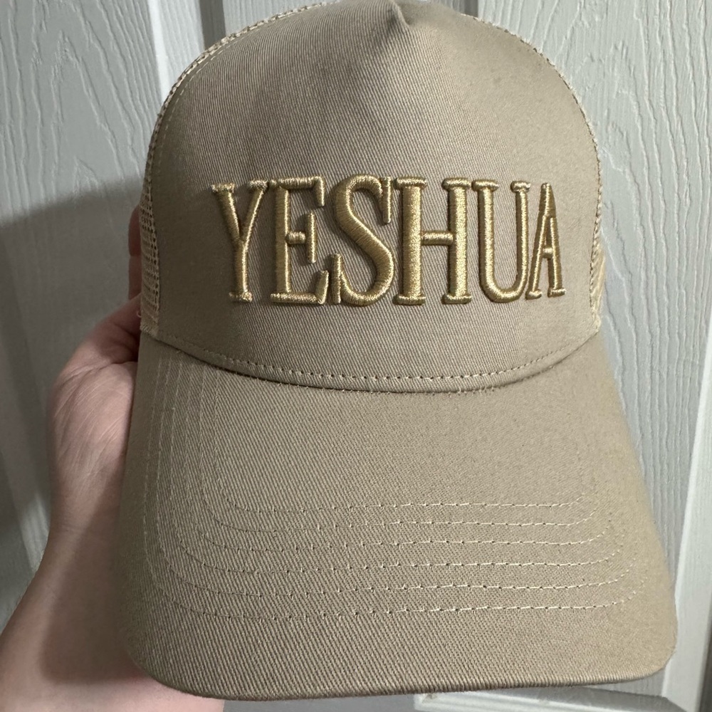 Janessa Waits Yeshua Tan Cap with Gold Embroidery